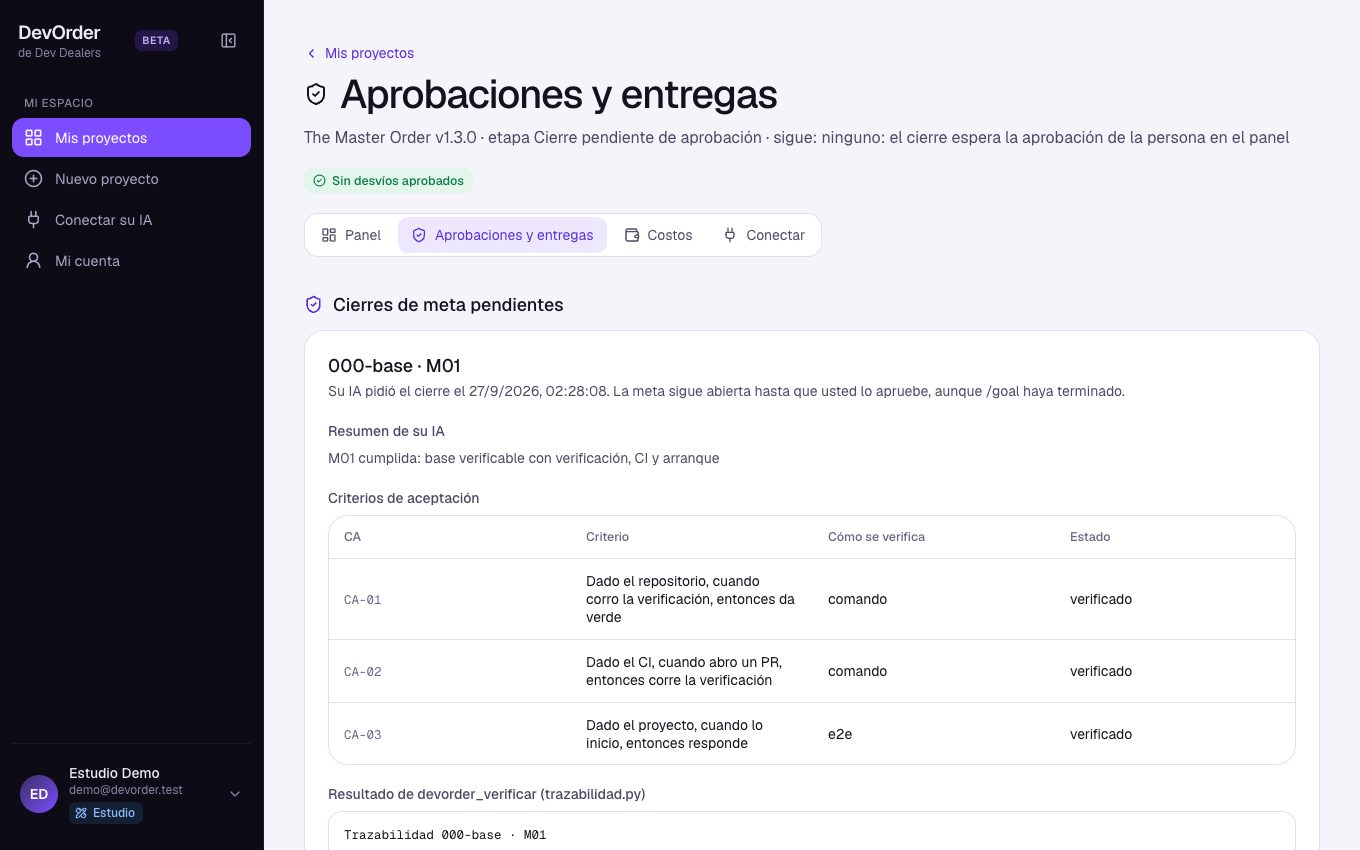 Aprobación de cierre con los criterios de aceptación y el resultado de la verificación