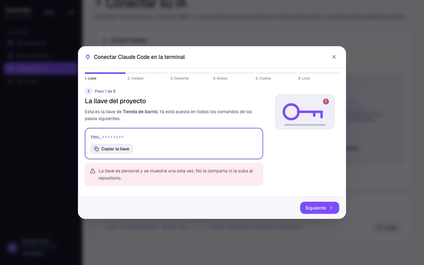 Llave personal del proyecto, que se muestra una sola vez